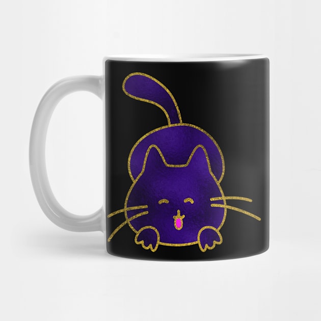 Cute Happy Purple Stained Glass Cat by Nartissima